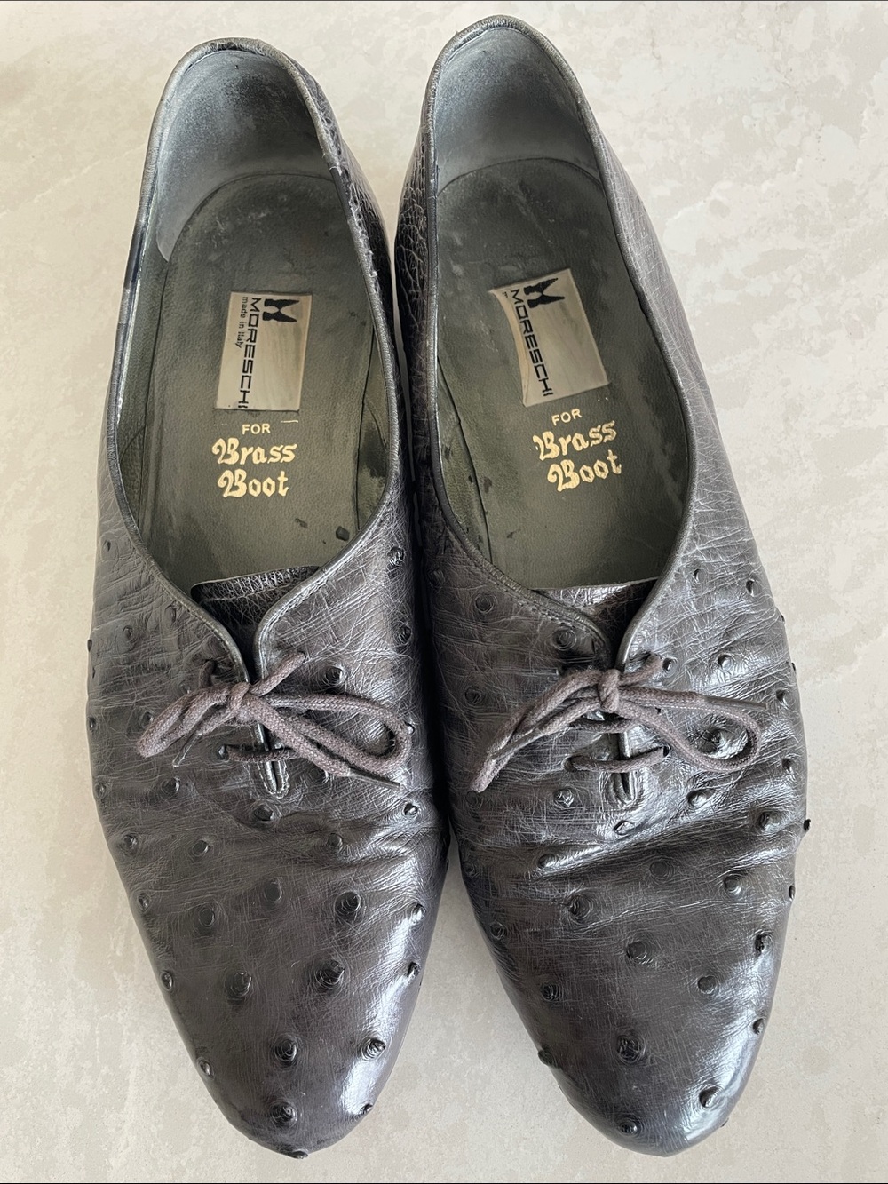 Moreschi Brown Ostrich Leather Derby Shoes